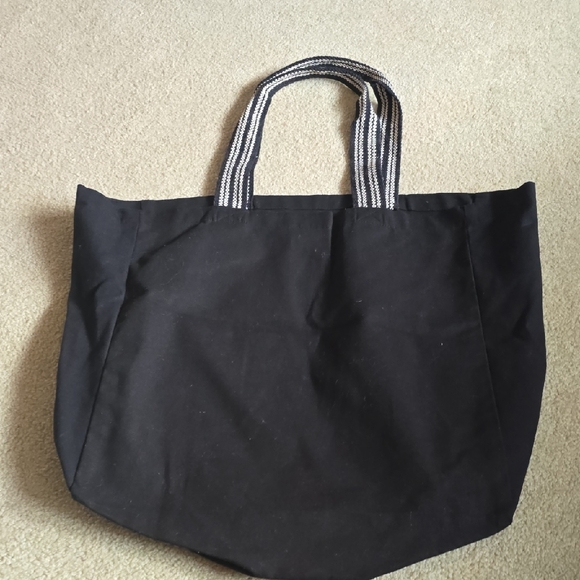 Rae Dunn Black Canvas Tote with White 'Work Hard Be Kind' Text - Picture 4 of 4